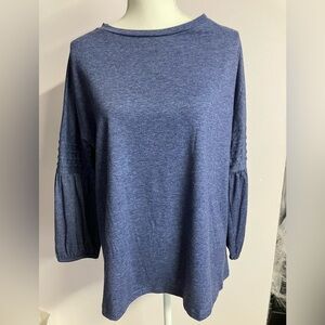 Ticked Teal Women’s Top, Size S (oversized), Long Puffed Sleeves, Purplish-Blue